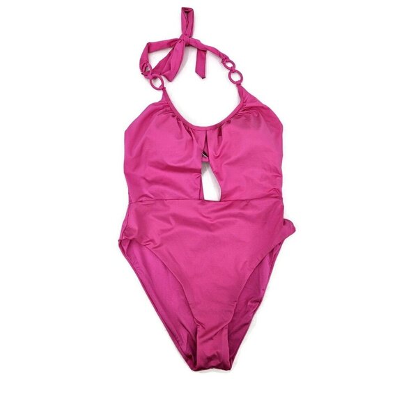 New Trina Turk Monaco Halter Swimsuit Womens 10 One Piece Rose Pink Cutout - Picture 4 of 10